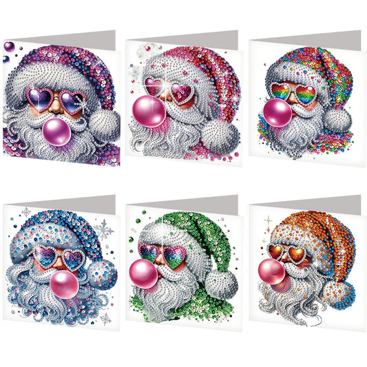 6PCS DIY Diamond Art Greeting Cards Santa Claus Congratulations Cards Gift