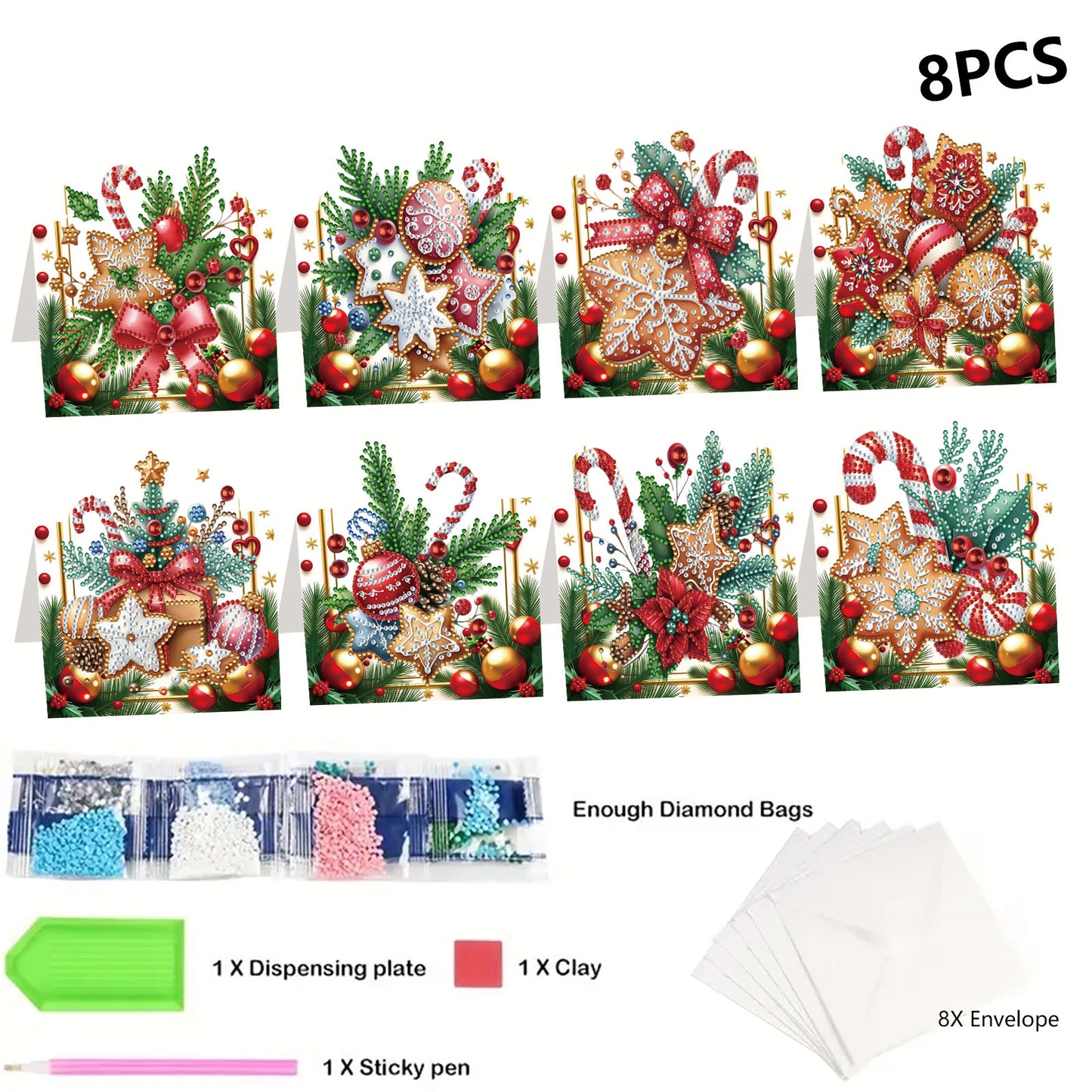 8PCS DIY Diamond Art Greeting Cards Congratulations Cards   Gifts (Christmas)