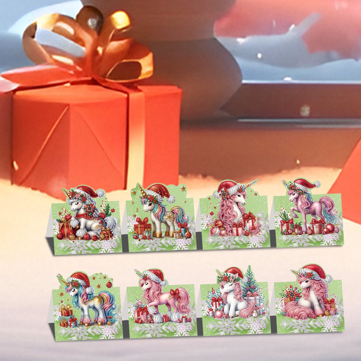 8PCS DIY Diamond Art Greeting Cards Xmas Congratulations Cards   Gifts (Unicorn)