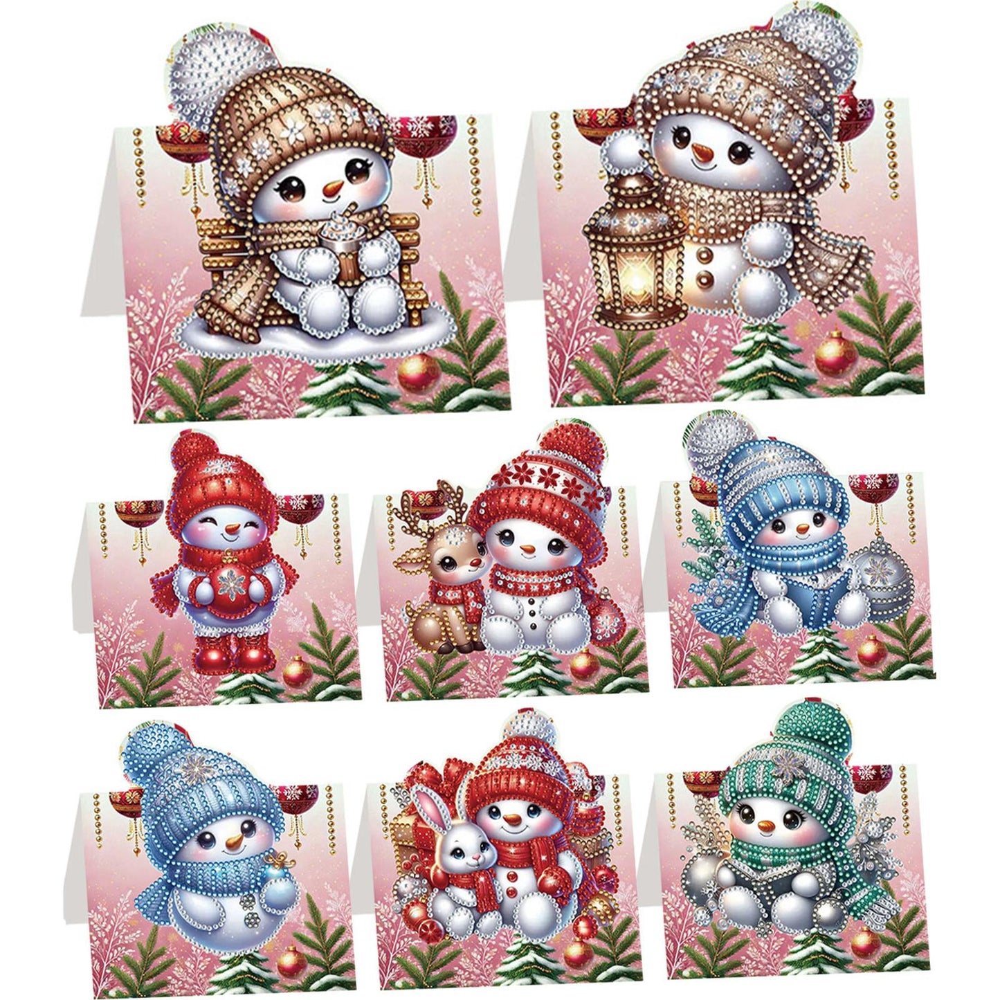 8PCS DIY Diamond Art Greeting Cards Xmas Congratulations Cards   Gifts (Snowman)
