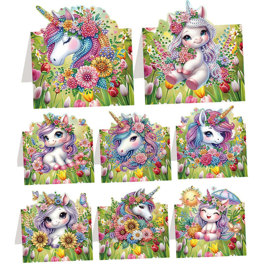 8PCS DIY Diamond Art Greeting Cards Xmas Congratulations Cards   Gifts (Flower)