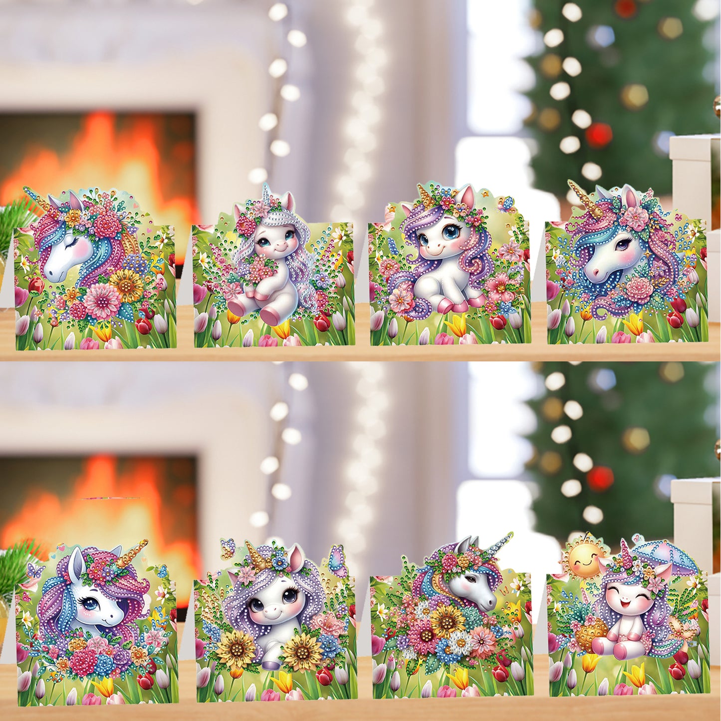 8PCS DIY Diamond Art Greeting Cards Xmas Congratulations Cards   Gifts (Flower)