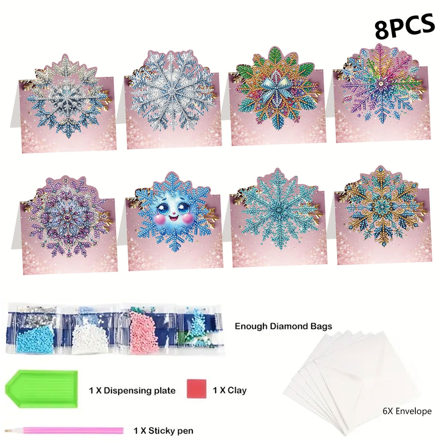 8PCS DIY Diamond Art Greeting Cards Congratulations Cards   Gifts (Snowflake)