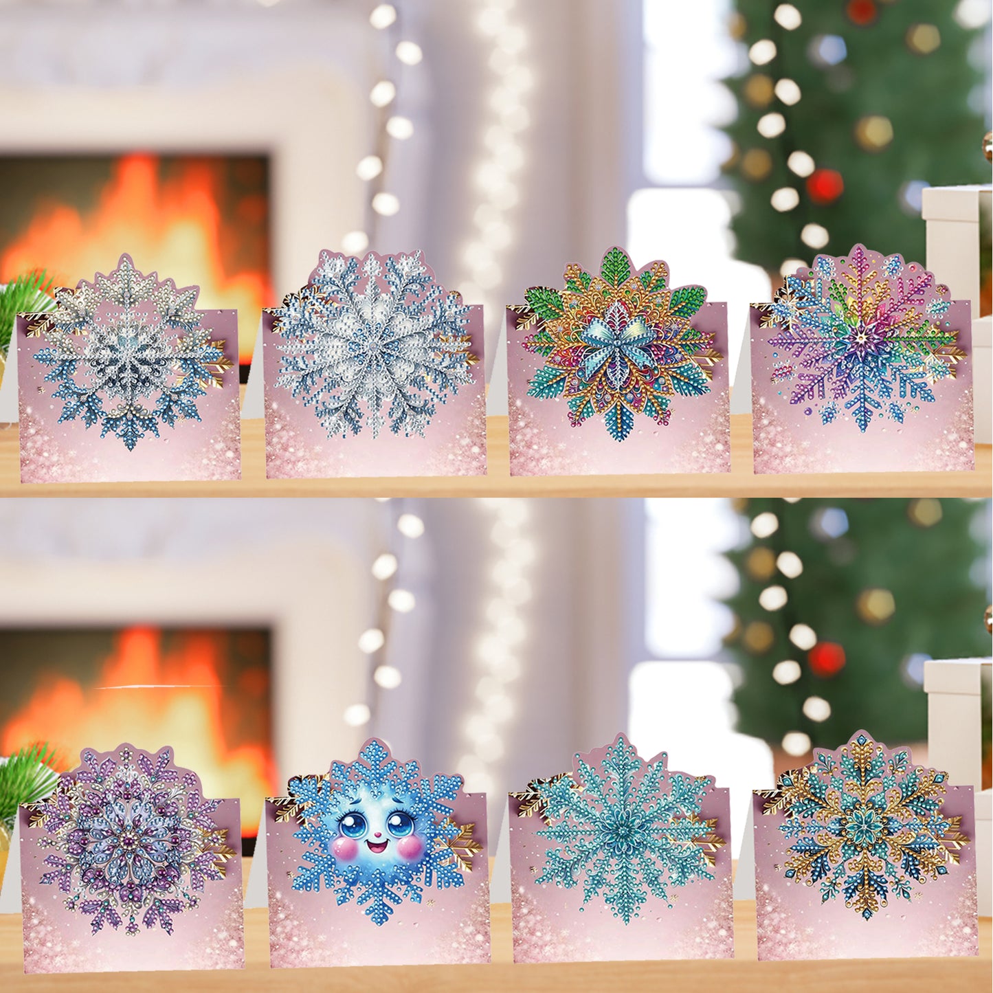8PCS DIY Diamond Art Greeting Cards Congratulations Cards   Gifts (Snowflake)