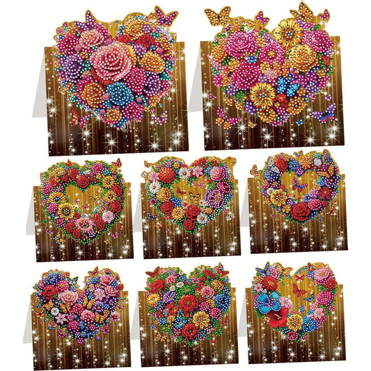 8PCS DIY Diamond Art Greeting Cards Xmas Congratulations Cards   Gifts (Heart)