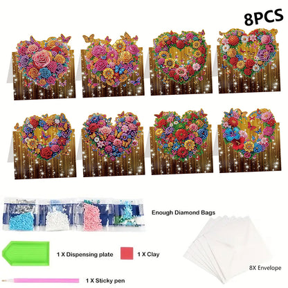 8PCS DIY Diamond Art Greeting Cards Xmas Congratulations Cards   Gifts (Heart)