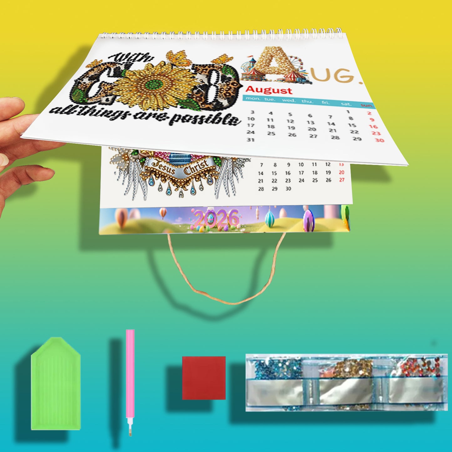 2026 Jesus DIY Diamond Dots Painting Kit Diamond Art Home Paper Desk Calendar