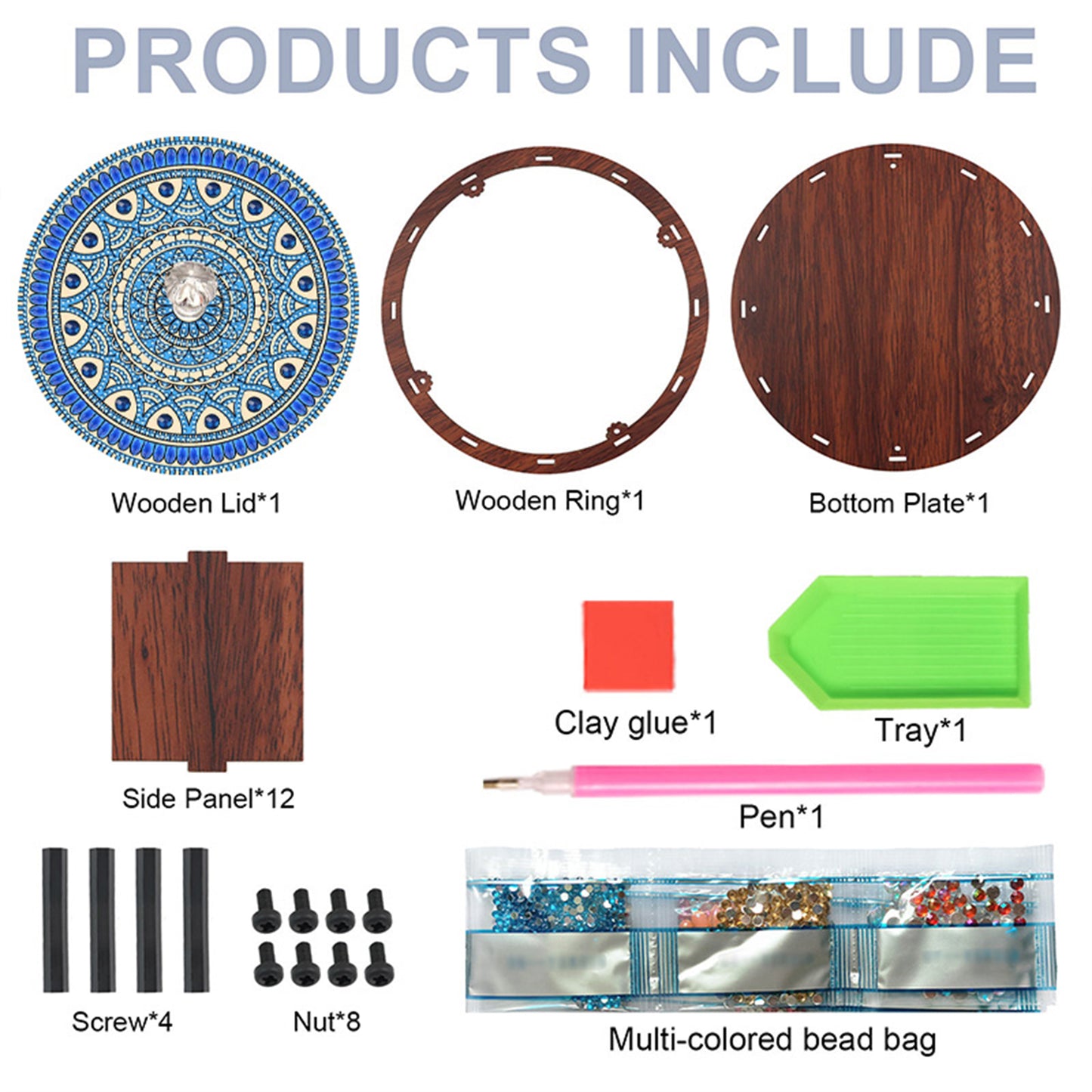 5D DIY Diamond Painting Handmade Wood Storage Box Crystal Storage Case (Flowers)
