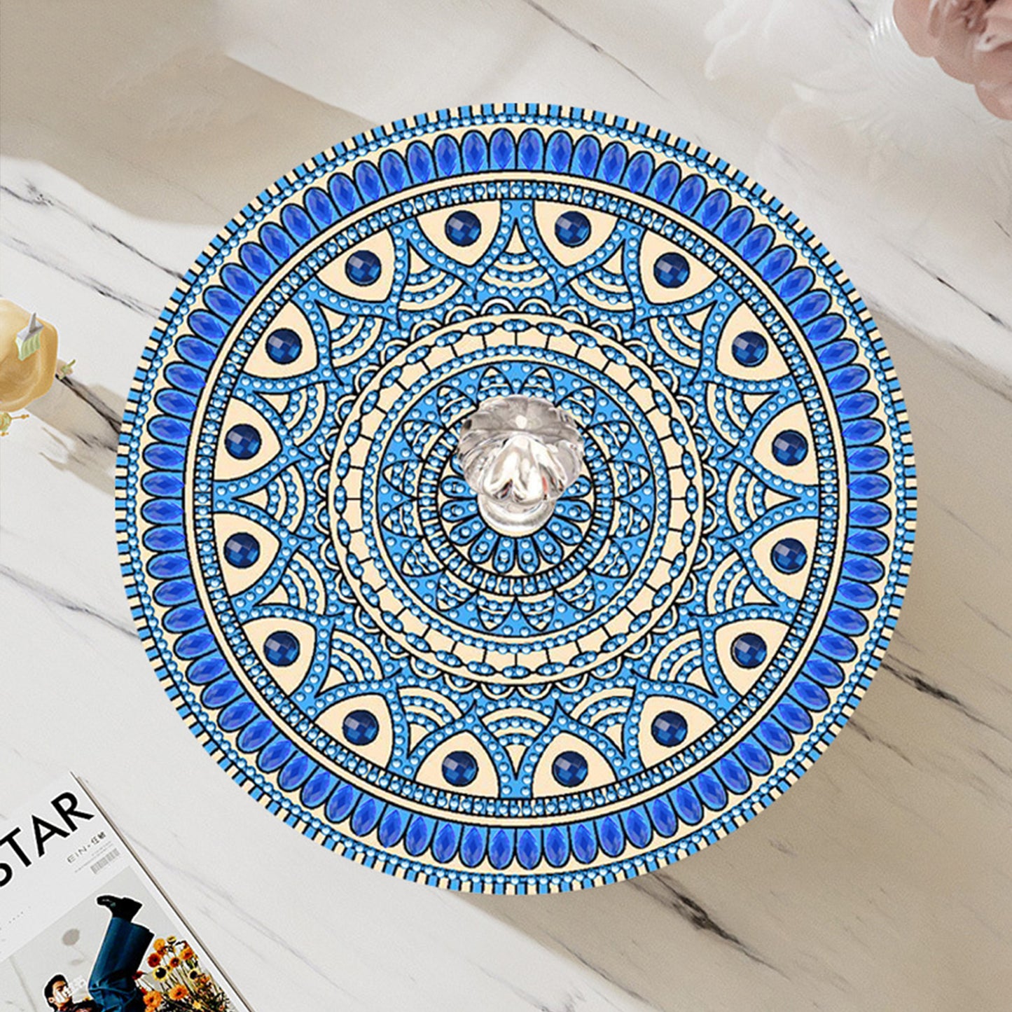 5D DIY Diamond Painting Handmade Wood Storage Box Crystal Storage Case (Flowers)