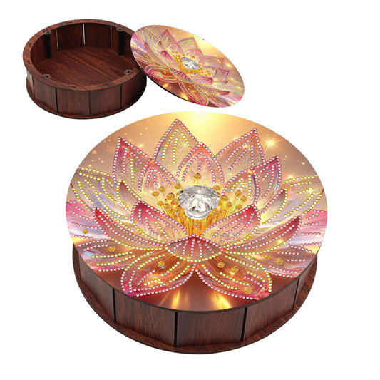 5D DIY Diamond Painting Handmade Wood Storage Box Crystal Storage Case (Lotus)