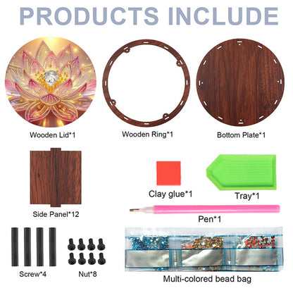 5D DIY Diamond Painting Handmade Wood Storage Box Crystal Storage Case (Lotus)