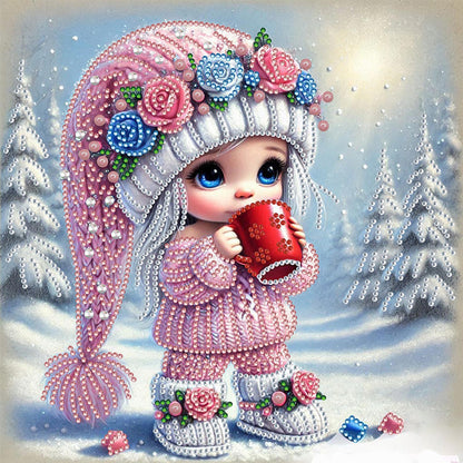 Little Girl In Snow Scene - Special Shaped Drill Diamond Painting 30*30CM