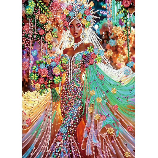 Flower Dress Beauty - Special Shaped Drill Diamond Painting 30*40CM