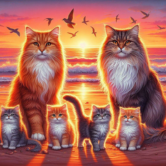 Cat And Sunset - Full Round Drill Diamond Painting 40*40CM