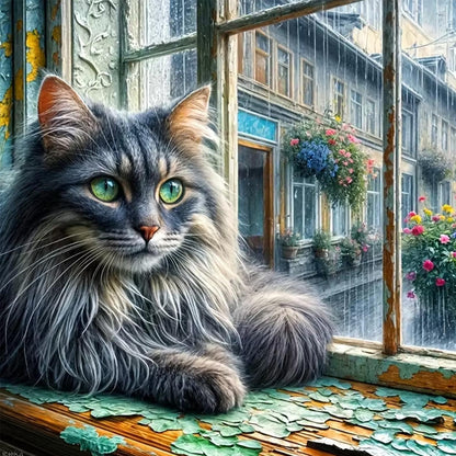Cat On The Windowsill - Full Round Drill Diamond Painting 40*40CM