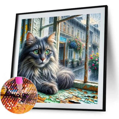 Cat On The Windowsill - Full Round Drill Diamond Painting 40*40CM