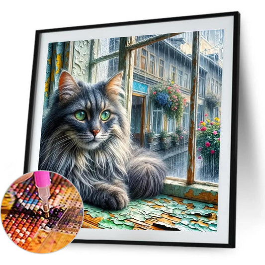 Cat On The Windowsill - Full Round Drill Diamond Painting 40*40CM