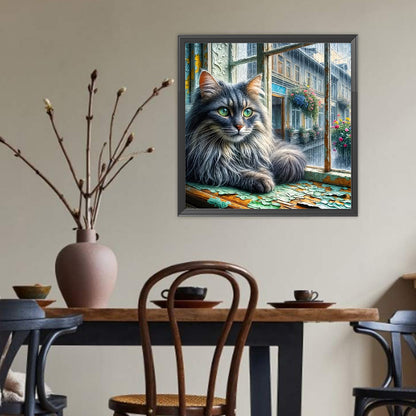 Cat On The Windowsill - Full Round Drill Diamond Painting 40*40CM