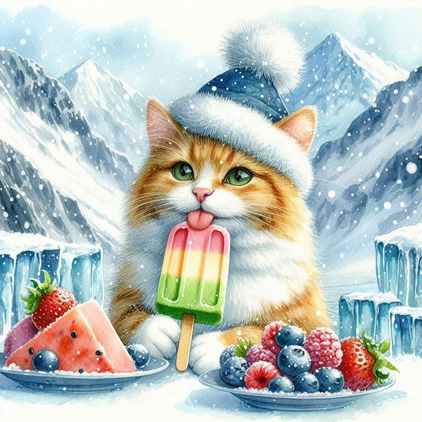 Cat And Ice Cream - Full Round Drill Diamond Painting 40*40CM