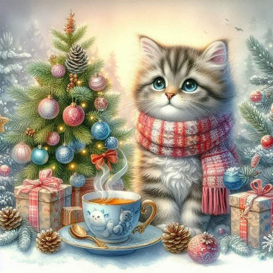 Christmas Cat - Full Round Drill Diamond Painting 40*40CM