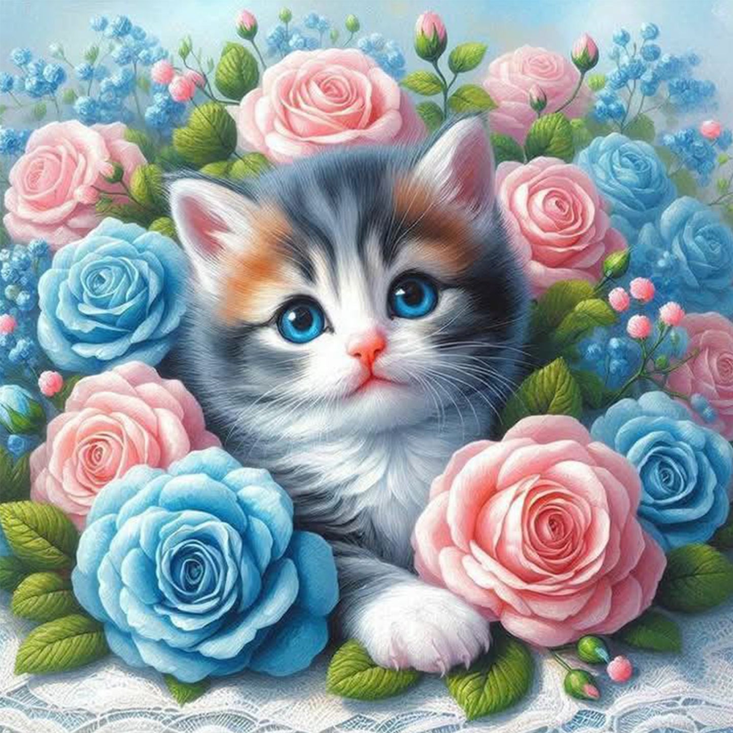 Cat And Flowers - Full Round Drill Diamond Painting 40*40CM