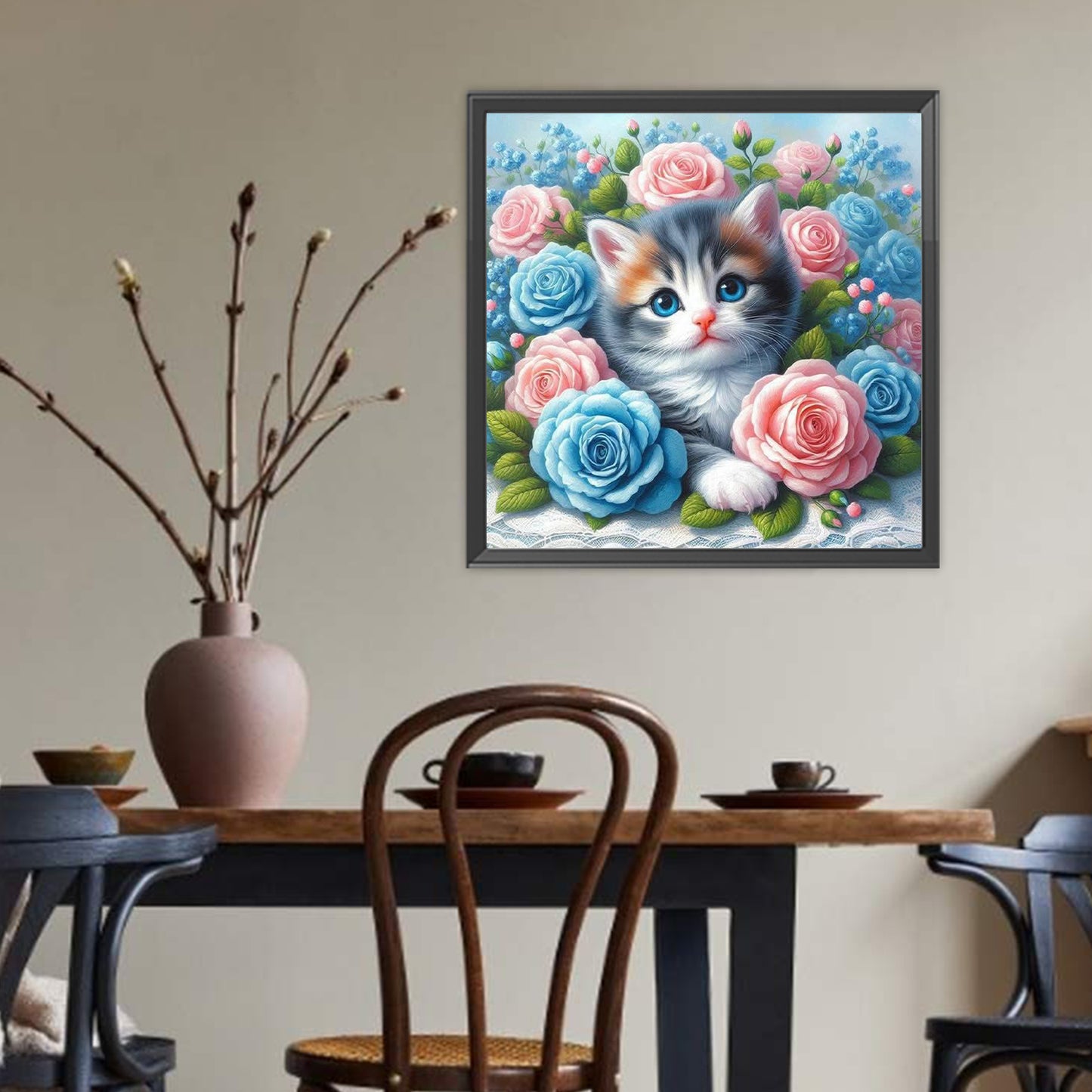 Cat And Flowers - Full Round Drill Diamond Painting 40*40CM