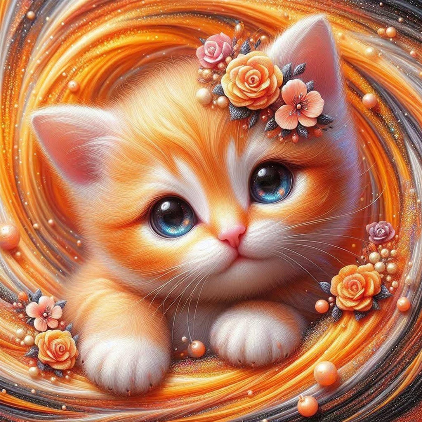 Cat - Full Round Drill Diamond Painting 40*40CM
