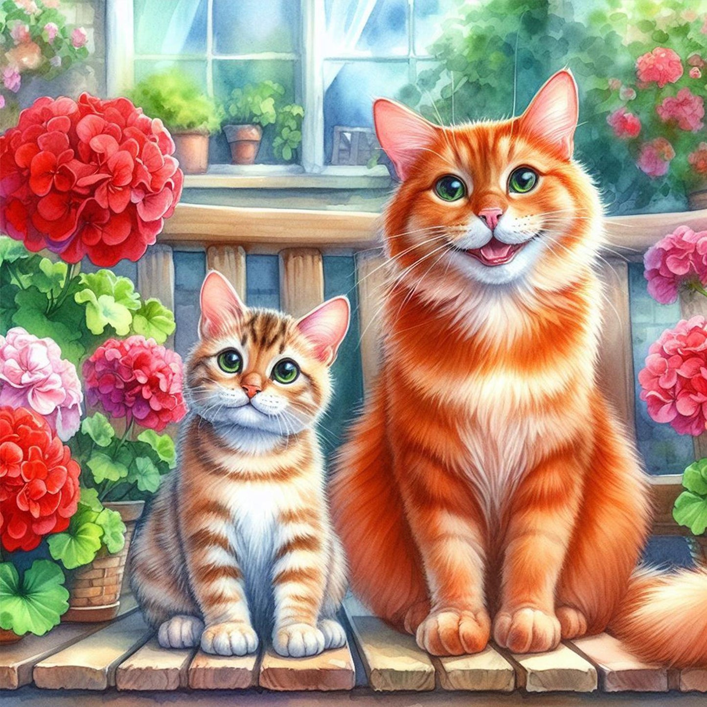 Big Cat And Kitten - Full Round Drill Diamond Painting 40*40CM