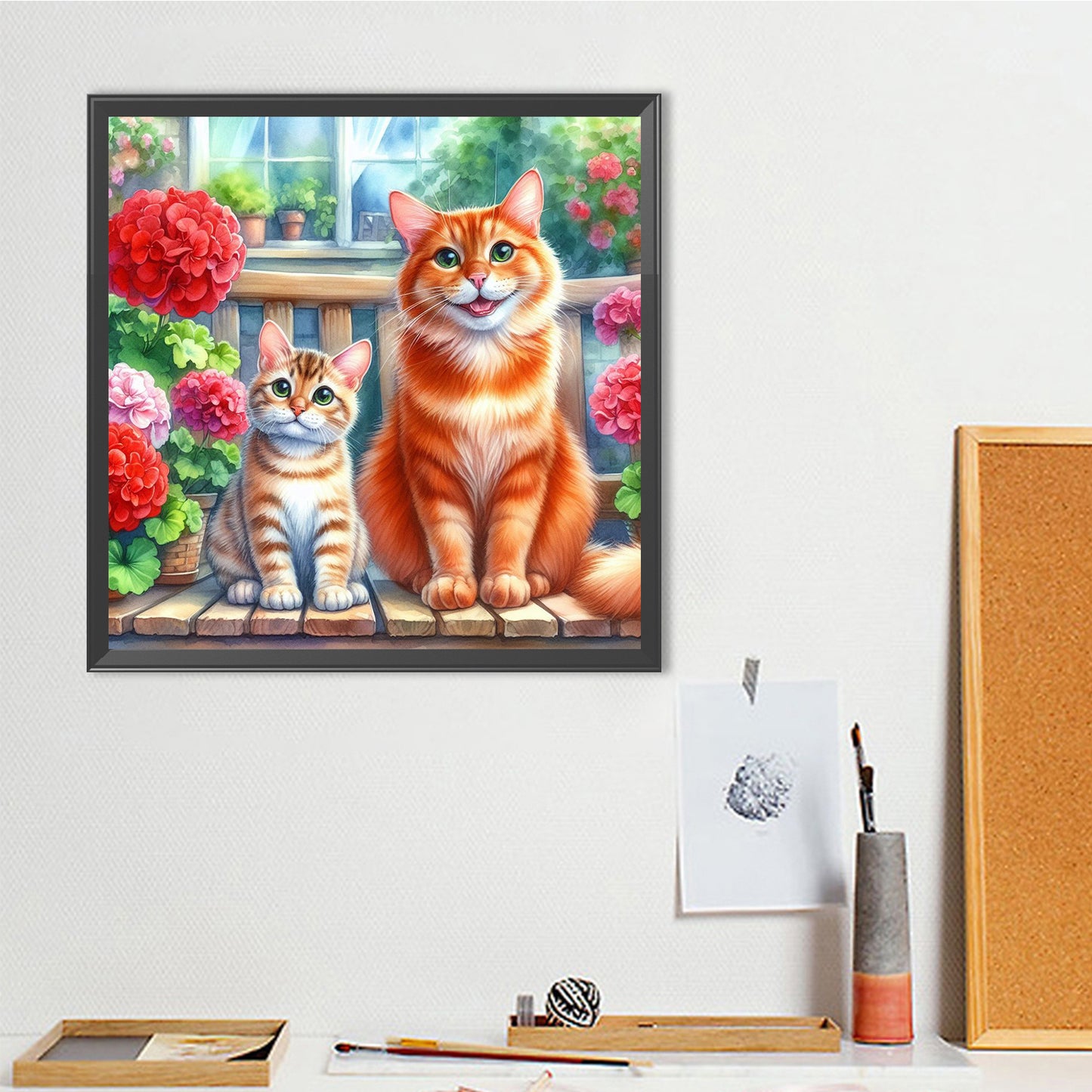 Big Cat And Kitten - Full Round Drill Diamond Painting 40*40CM