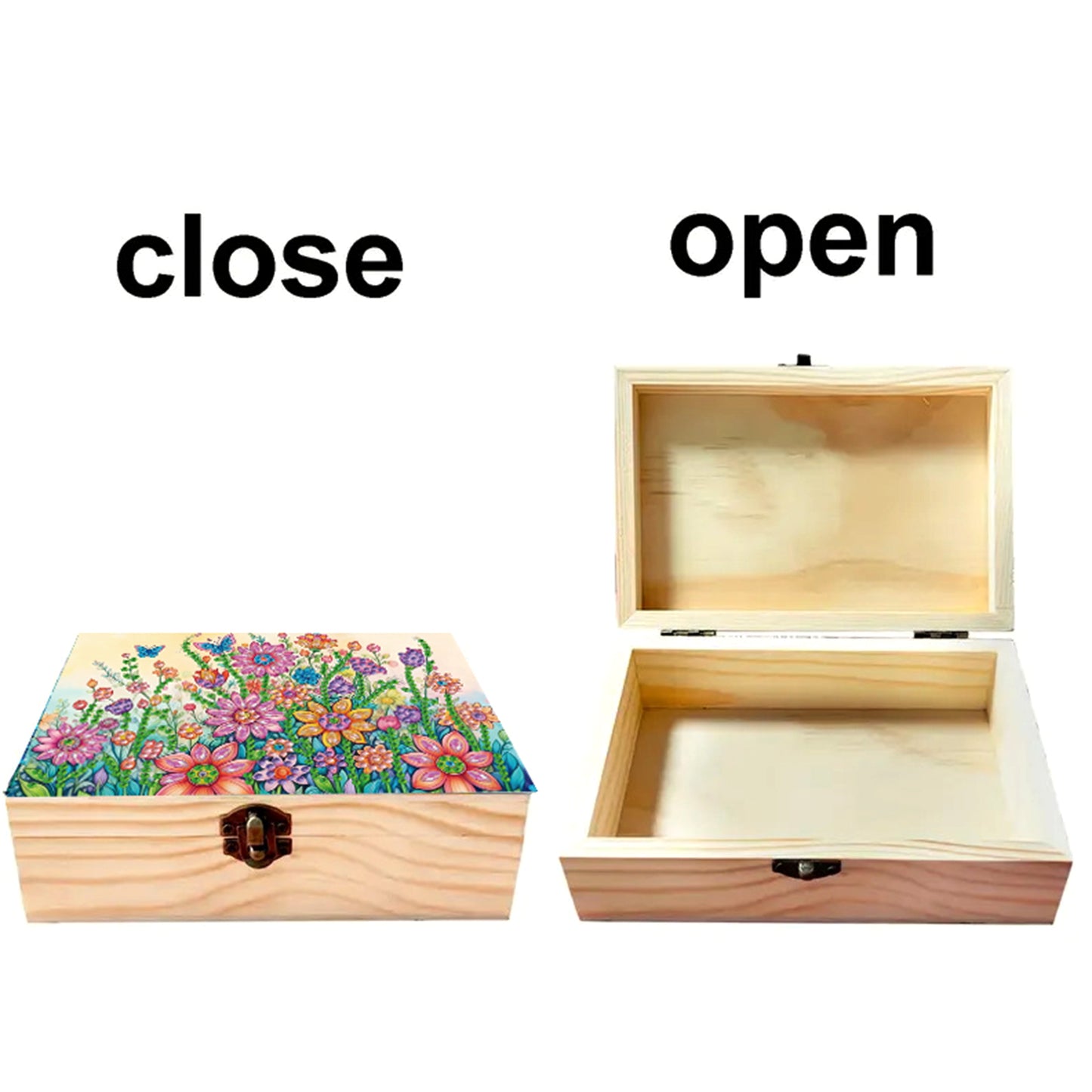 5D DIY Diamond Painting Handmade Wood Storage Box Crystal Storage Case (Flower)