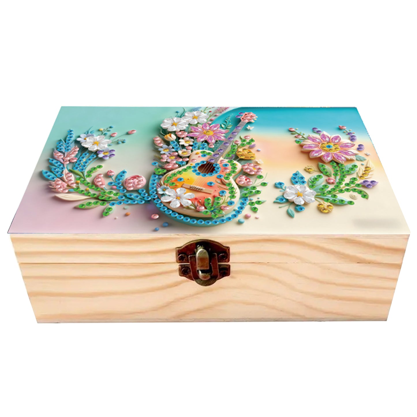 5D DIY Diamond Painting Handmade Wood Storage Box Crystal Storage Case (Guitar)