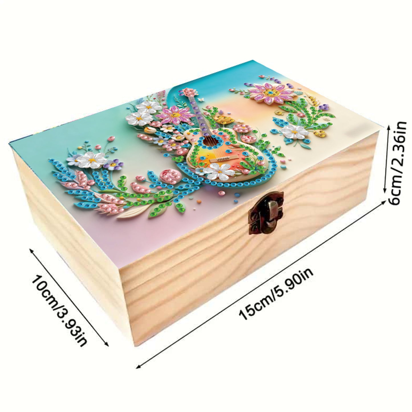5D DIY Diamond Painting Handmade Wood Storage Box Crystal Storage Case (Guitar)