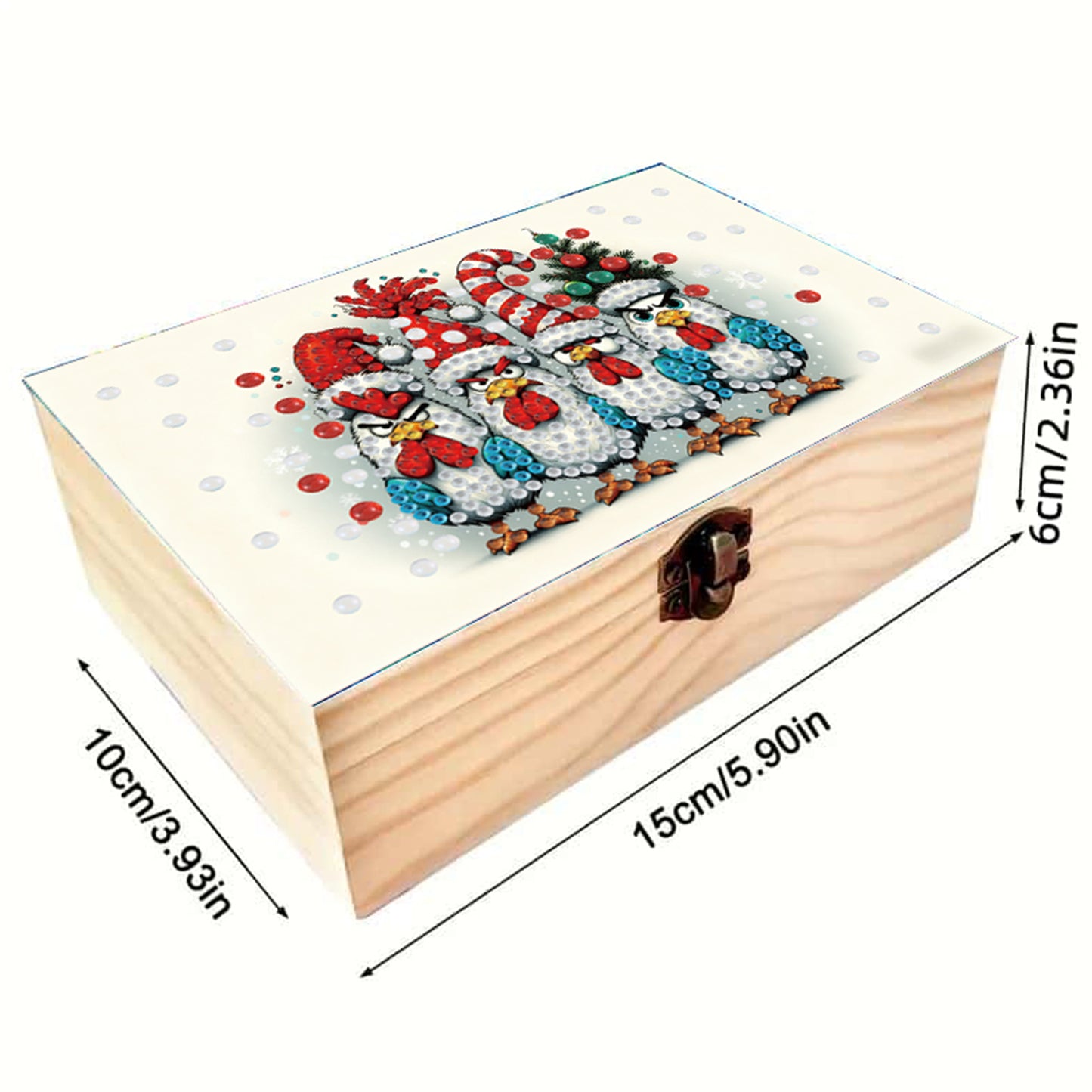 5D DIY Diamond Painting Handmade Wood Storage Box Crystal Storage Case (Chicken)