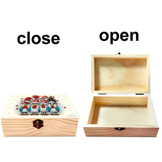 5D DIY Diamond Painting Handmade Wood Storage Box Crystal Storage Case (Chicken)
