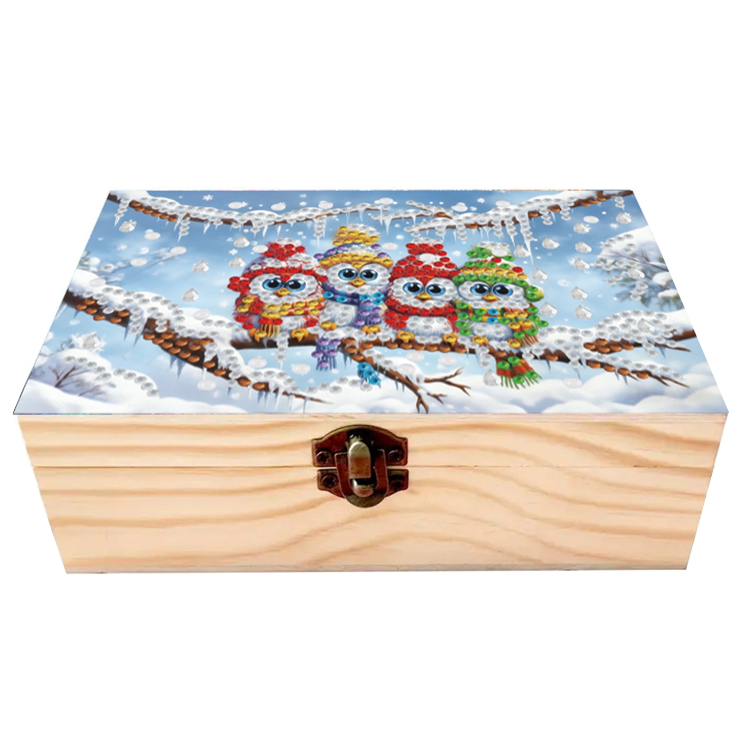5D DIY Diamond Painting Handmade Wood Storage Box Crystal Storage Case (Owl)