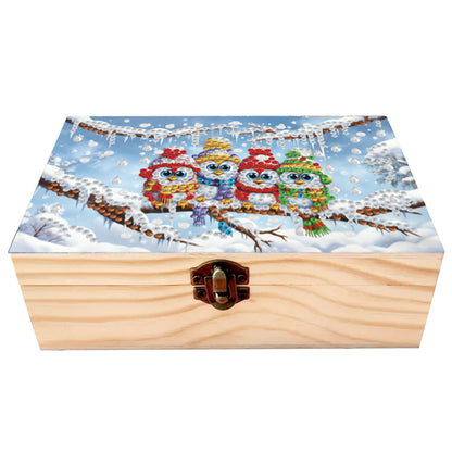 5D DIY Diamond Painting Handmade Wood Storage Box Crystal Storage Case (Owl)