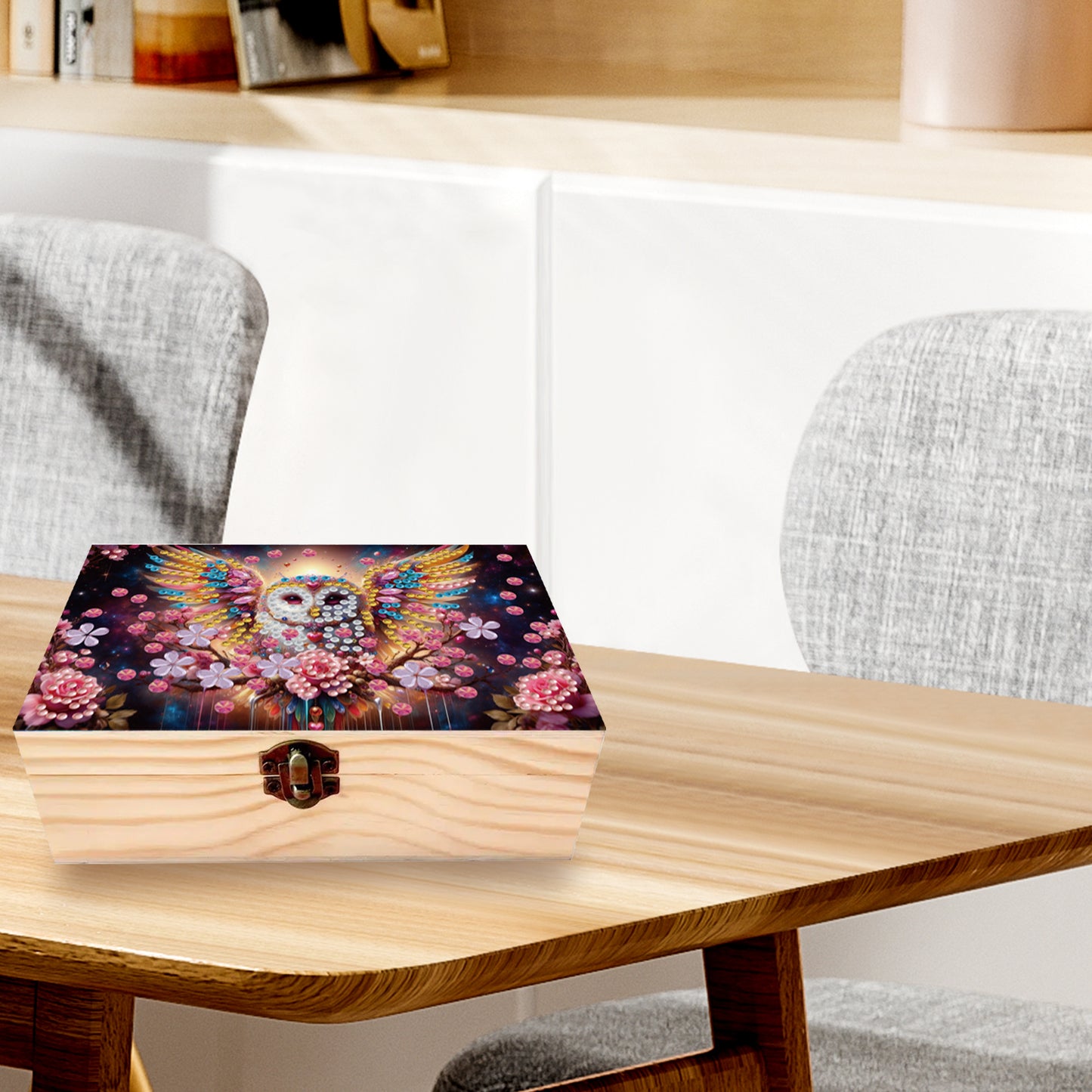 5D DIY Diamond Painting Handmade Wood Storage Box Crystal Storage Case (Owl)