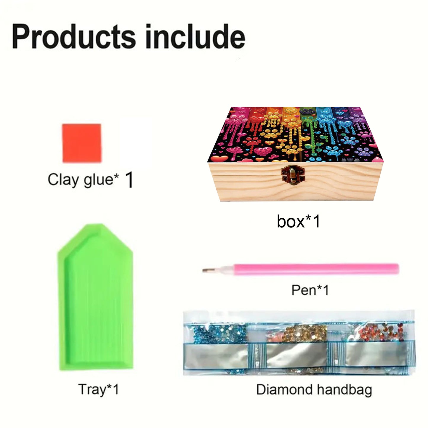 5D DIY Diamond Painting Handmade Wood Storage Box Crystal Storage Case (Heart)