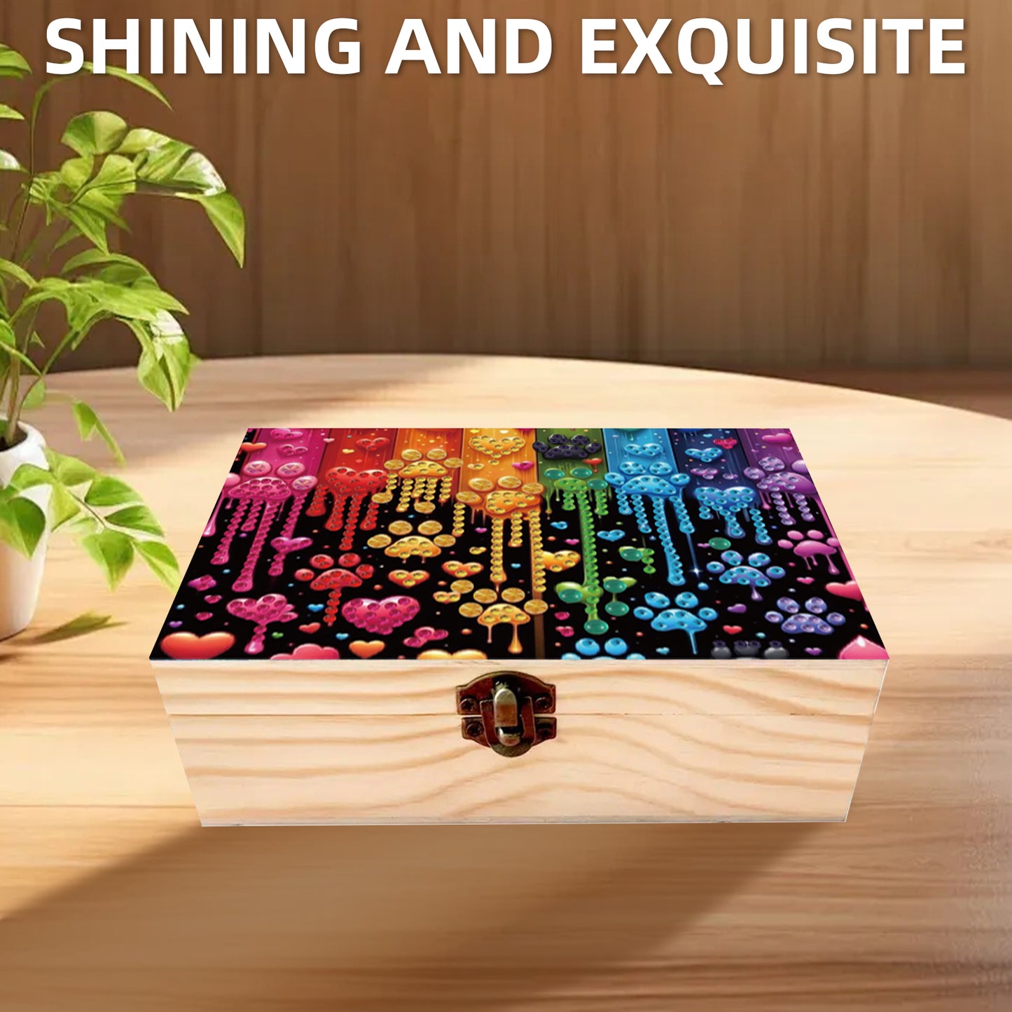 5D DIY Diamond Painting Handmade Wood Storage Box Crystal Storage Case (Heart)