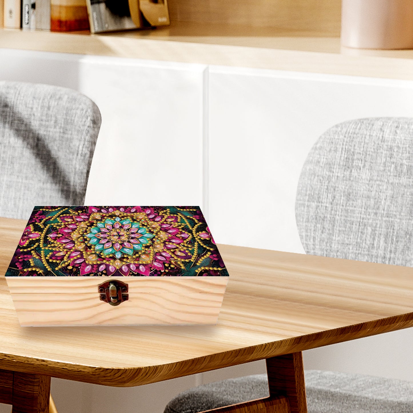 5D DIY Diamond Painting Handmade Wood Storage Box Crystal Storage Case (Mandala)