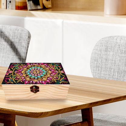 5D DIY Diamond Painting Handmade Wood Storage Box Crystal Storage Case (Mandala)