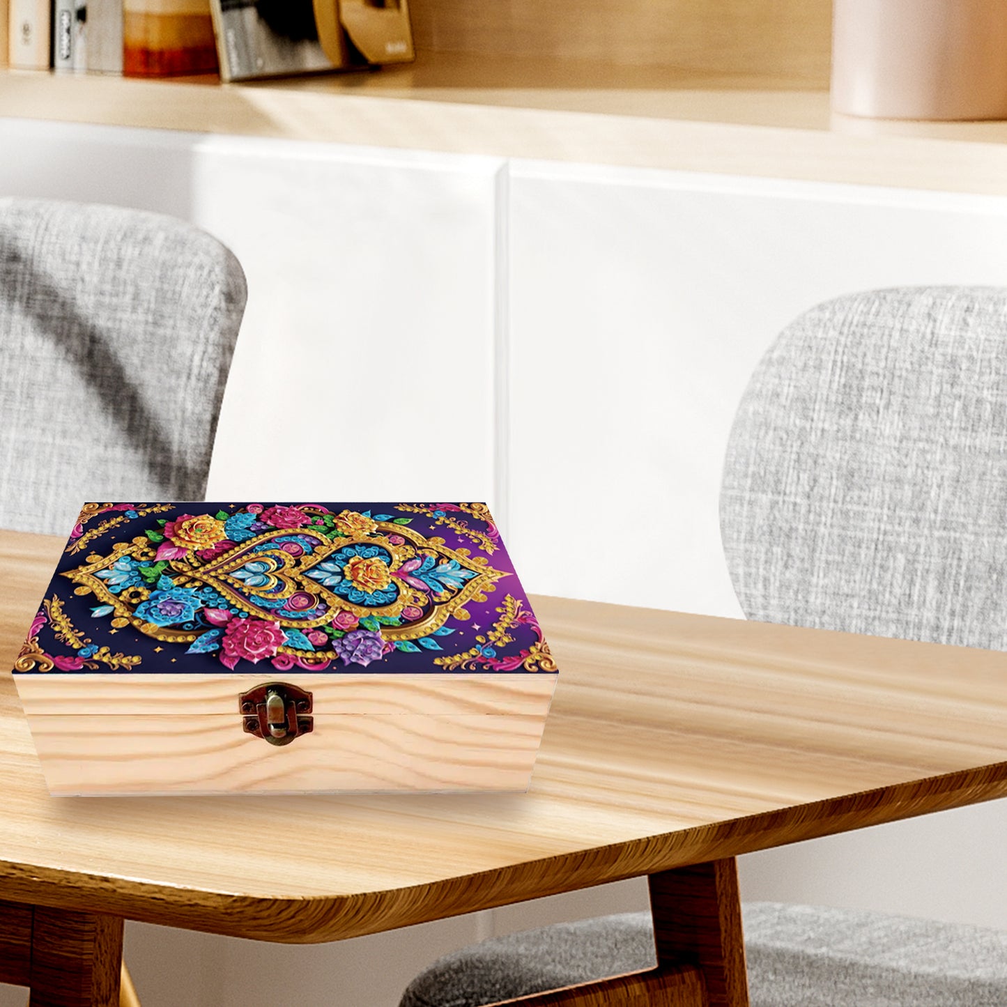 5D DIY Diamond Painting Handmade Wood Storage Box Crystal Storage Case (Pattern)