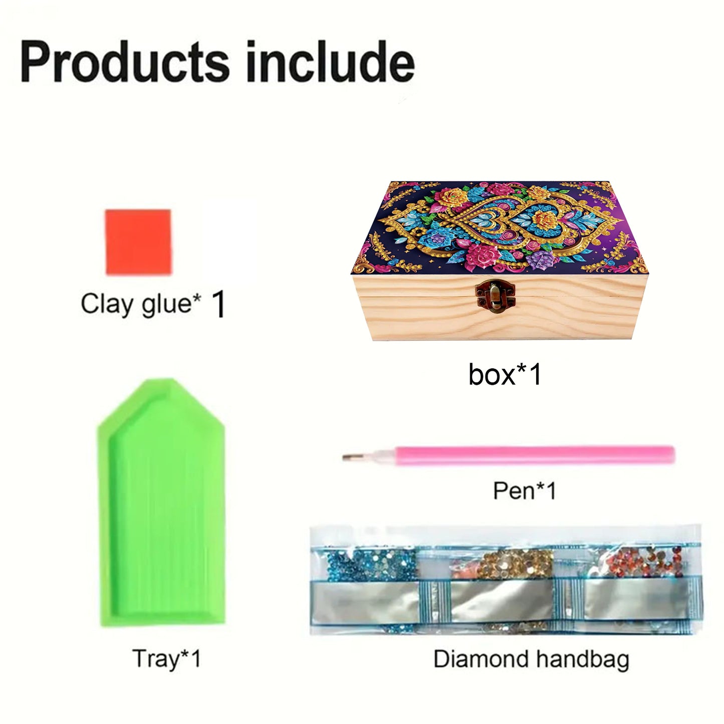 5D DIY Diamond Painting Handmade Wood Storage Box Crystal Storage Case (Pattern)
