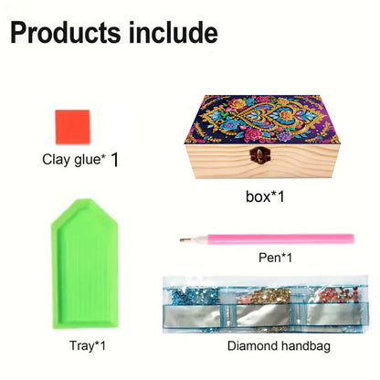 5D DIY Diamond Painting Handmade Wood Storage Box Crystal Storage Case (Pattern)