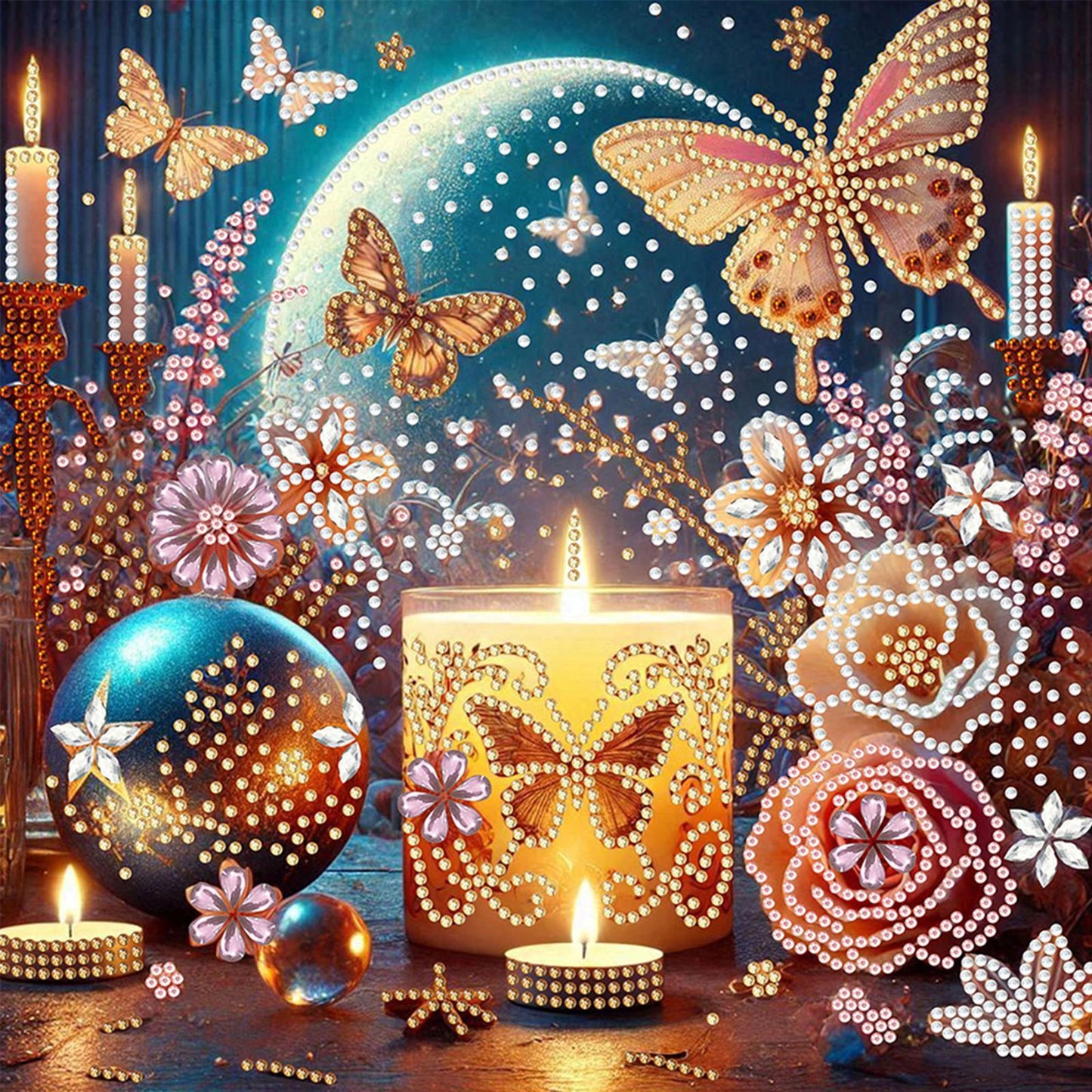 Dreamy Flower Candles - Special Shaped Drill Diamond Painting 30*30CM