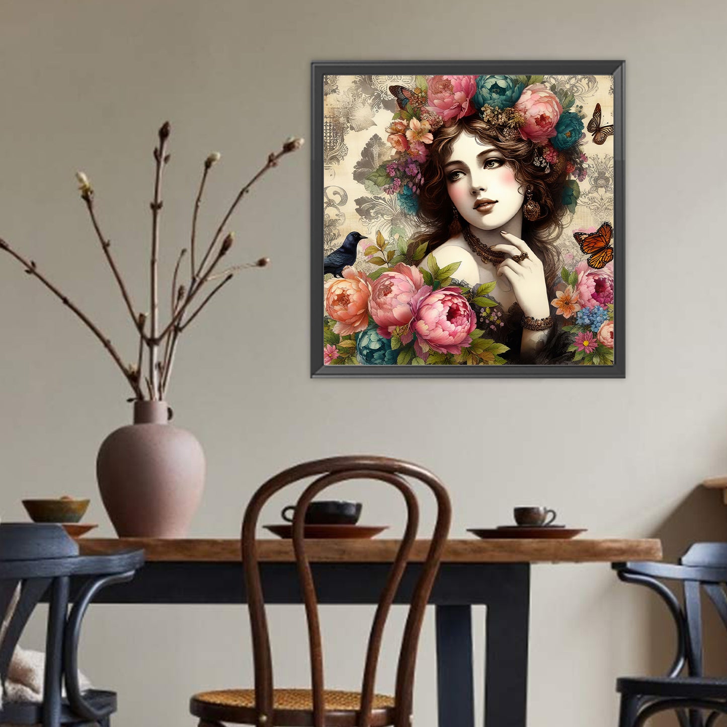 Vintage Girl And Flowers - Full Round Drill Diamond Painting 40*40CM