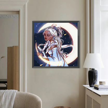 Moon And Girl - Full Round Drill Diamond Painting 50*50CM