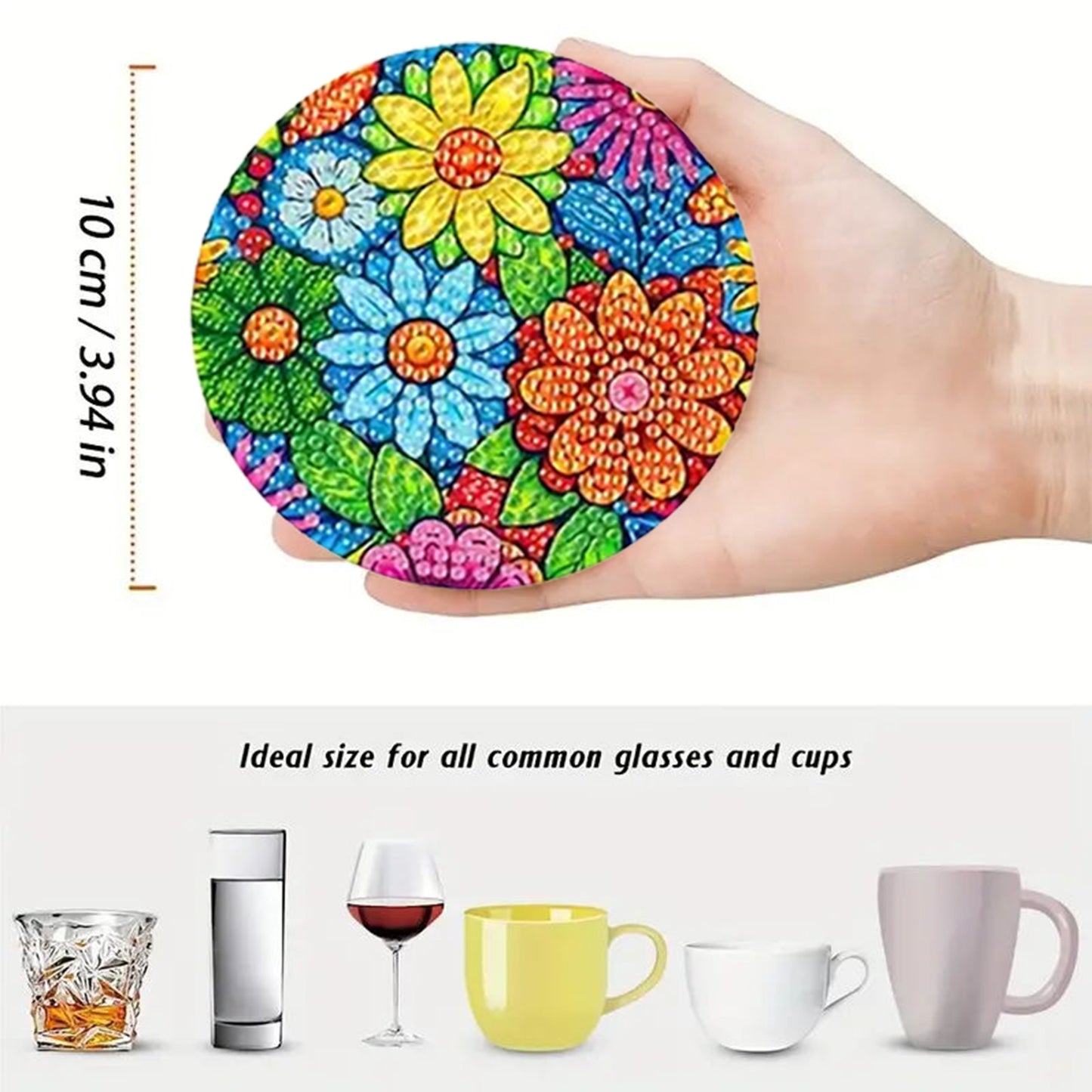 8pcs Cartoon DIY Diamond Painting Wooden Coasters Art Kits with Holder (Pattern)