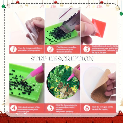 8pcs Cartoon DIY Diamond Painting Wooden Coasters Kits with Holder (Santa Claus)