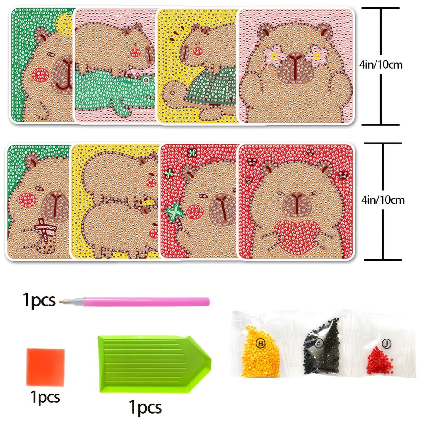 8pcs Cartoon DIY Diamond Painting Wooden Coasters Kits with Holder (Capybara)